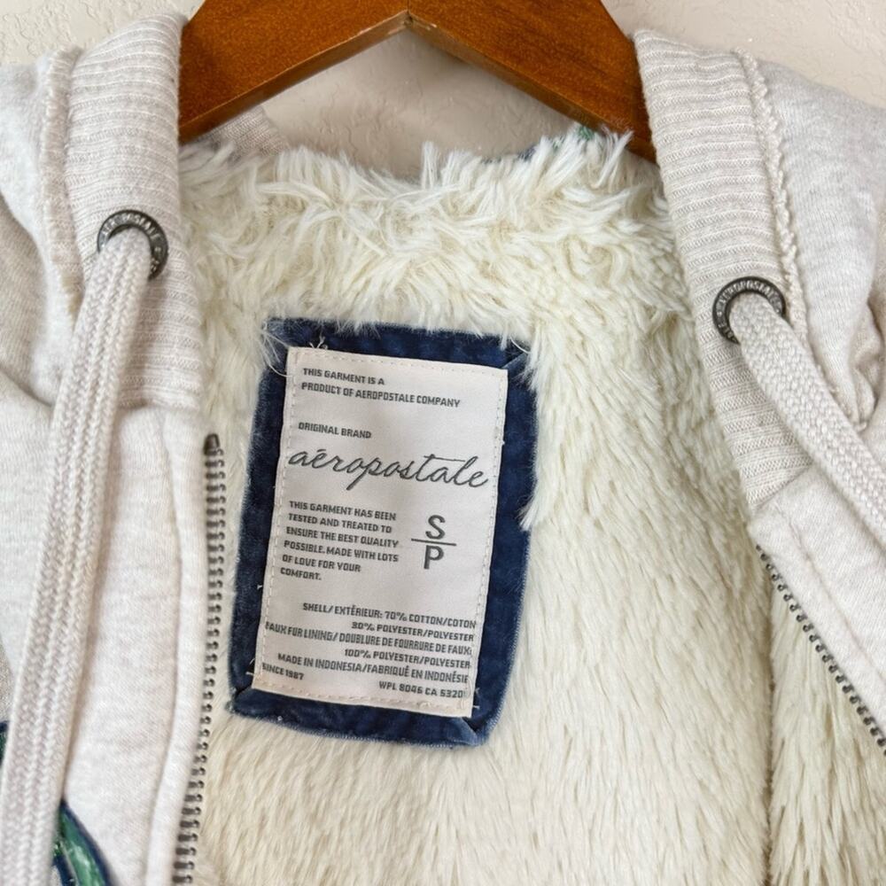AERO Y2K Creme Hoodie Logo Sherpa Lined Full Zip Pockets Women’s Sz S - Picture 9 of 15